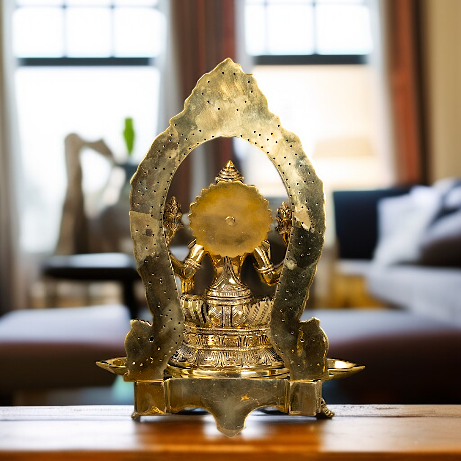 Brass Lakshmi Maa with Five Diya lamp idol - 18 Inches Nikuressence