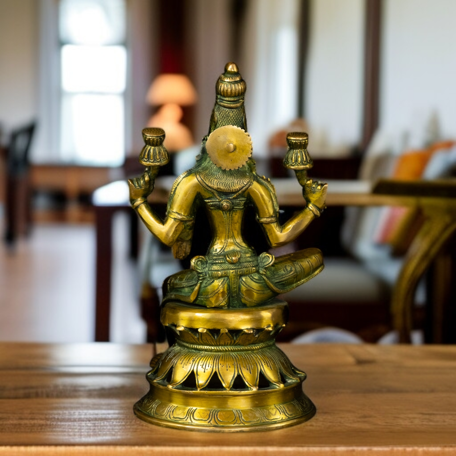 Buy Lakshmi Devi Sitting with Lotus Blessing Brass idol - 12 Inches Nikuressence