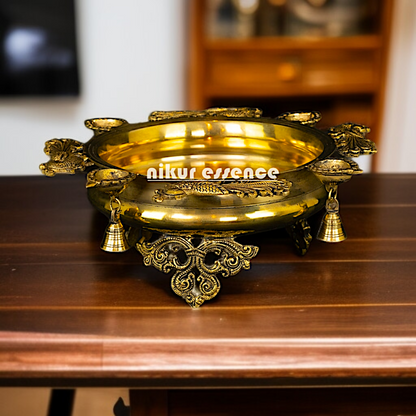 Urli with Diya lamp and Bells Solid Brass - 16 Inches Nikuressence