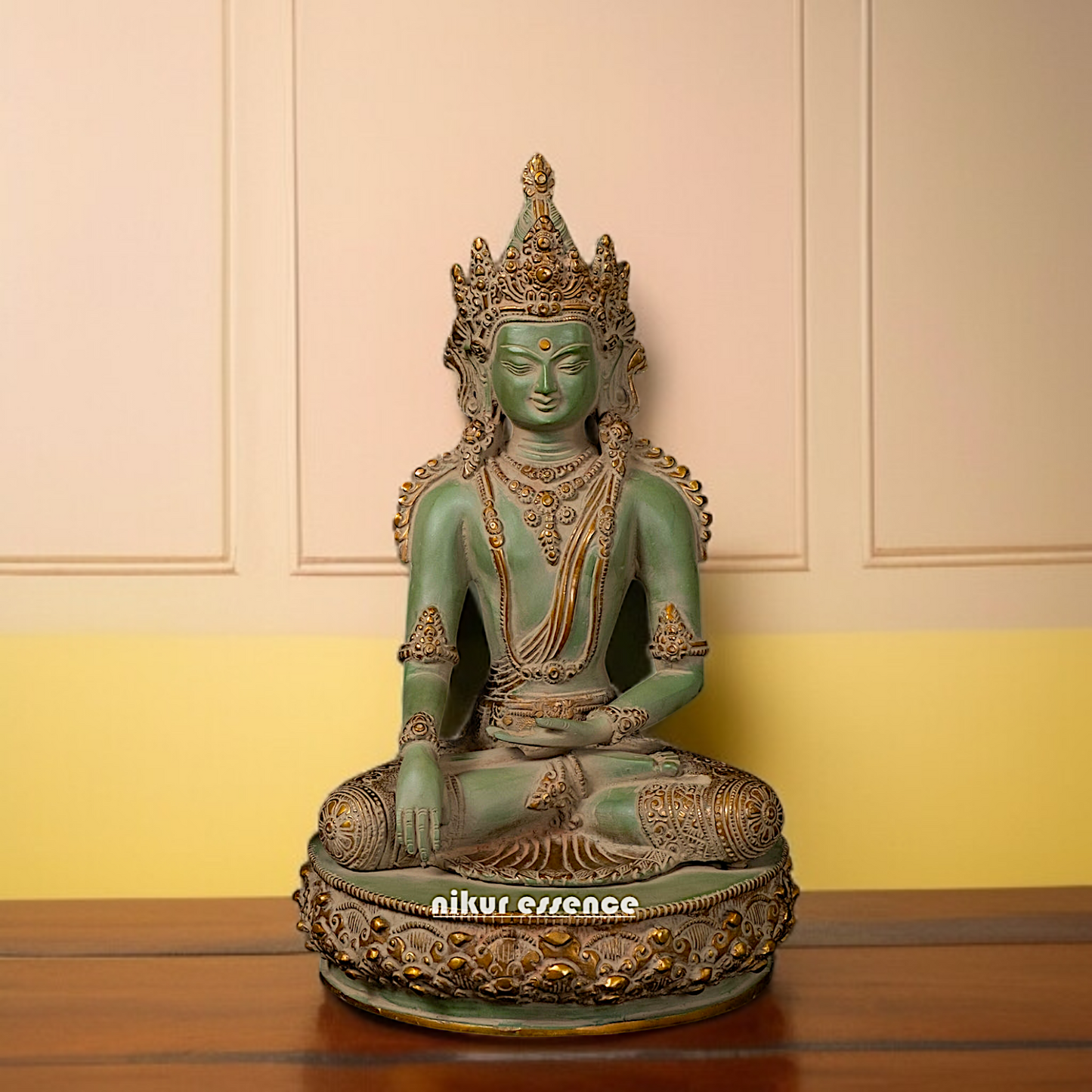 Brass Buddha seated Bhumisparsha Mudra idol - 13.5 Inches Nikuressence