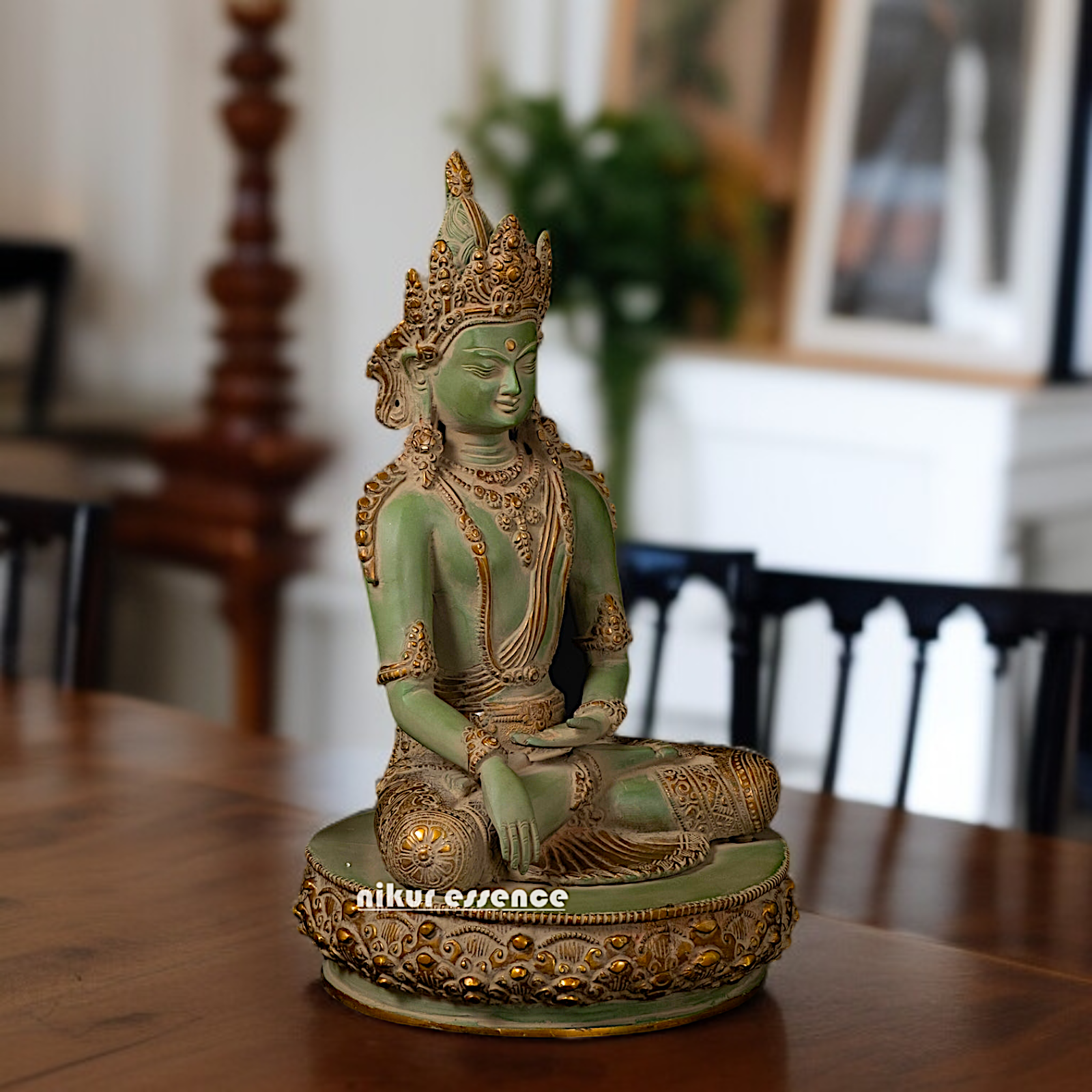 Brass Buddha seated Bhumisparsha Mudra idol - 13.5 Inches Nikuressence