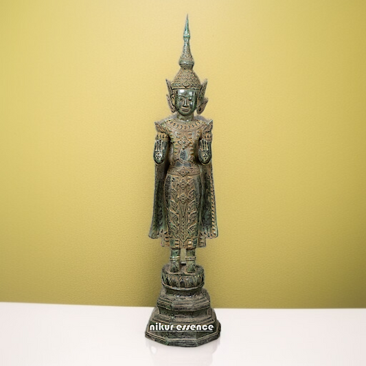 Large Buddha Standing with Blessing brass idol - 26 Inches Nikuressence
