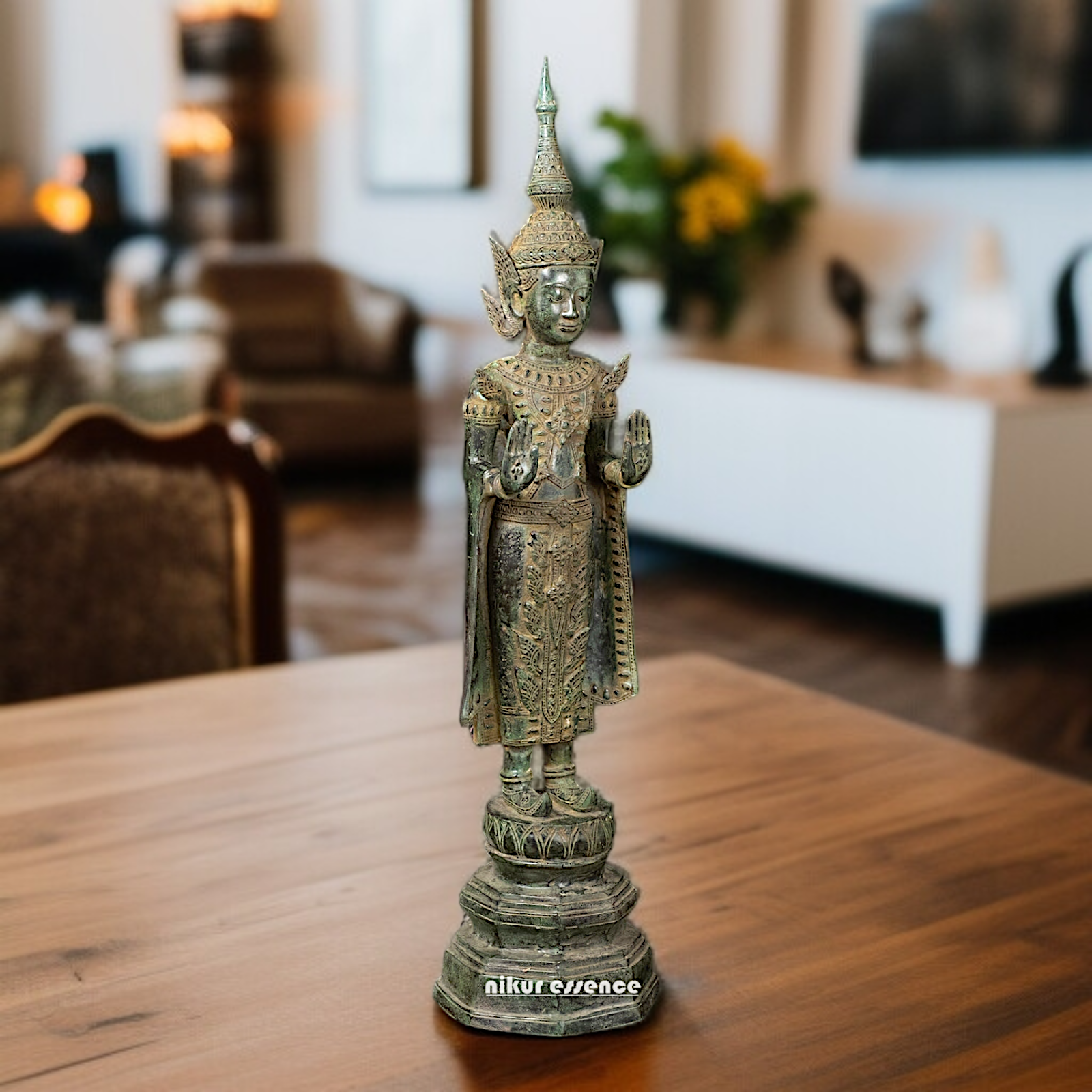 Large Buddha Standing with Blessing brass idol - 26 Inches Nikuressence