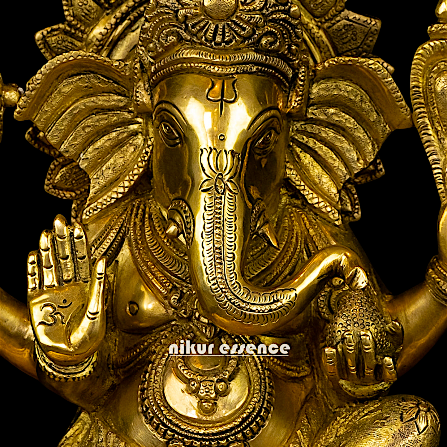 Ganesh Ganpati with Blessing seated pedestal brass idol - 13 Inches Nikuressence
