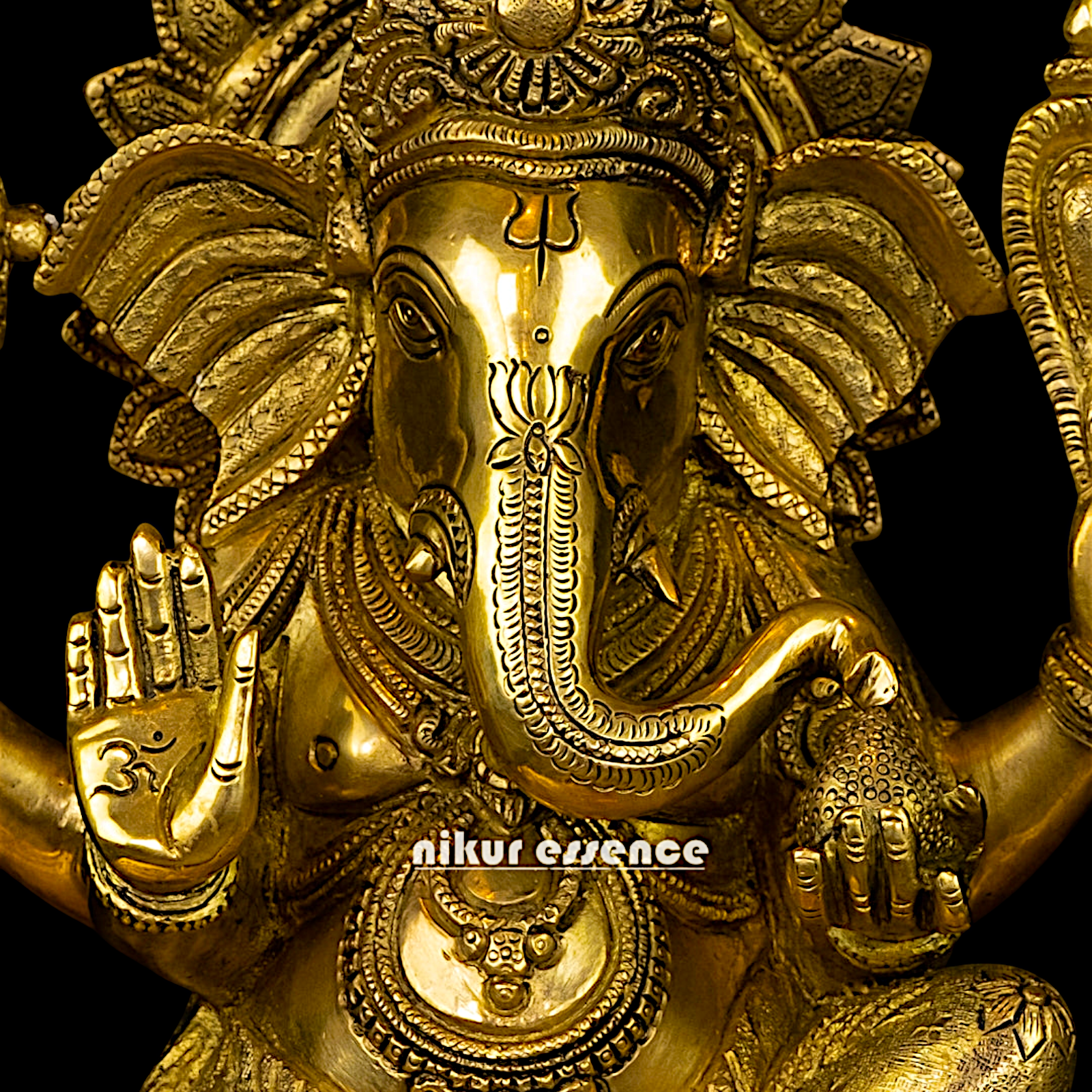 Ganesh Ganpati with Blessing seated pedestal brass idol - 13 Inches Nikuressence