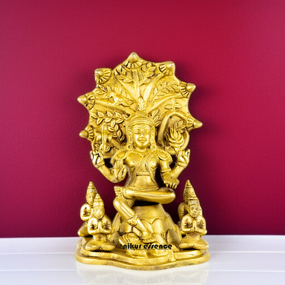 Pure Brass Dakshinamurthy Shiva seated on pedestal with Blessing idol - 9 Inches Nikuressence