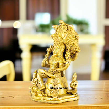 Pure Brass Dakshinamurthy Shiva seated on pedestal with Blessing idol - 9 Inches Nikuressence