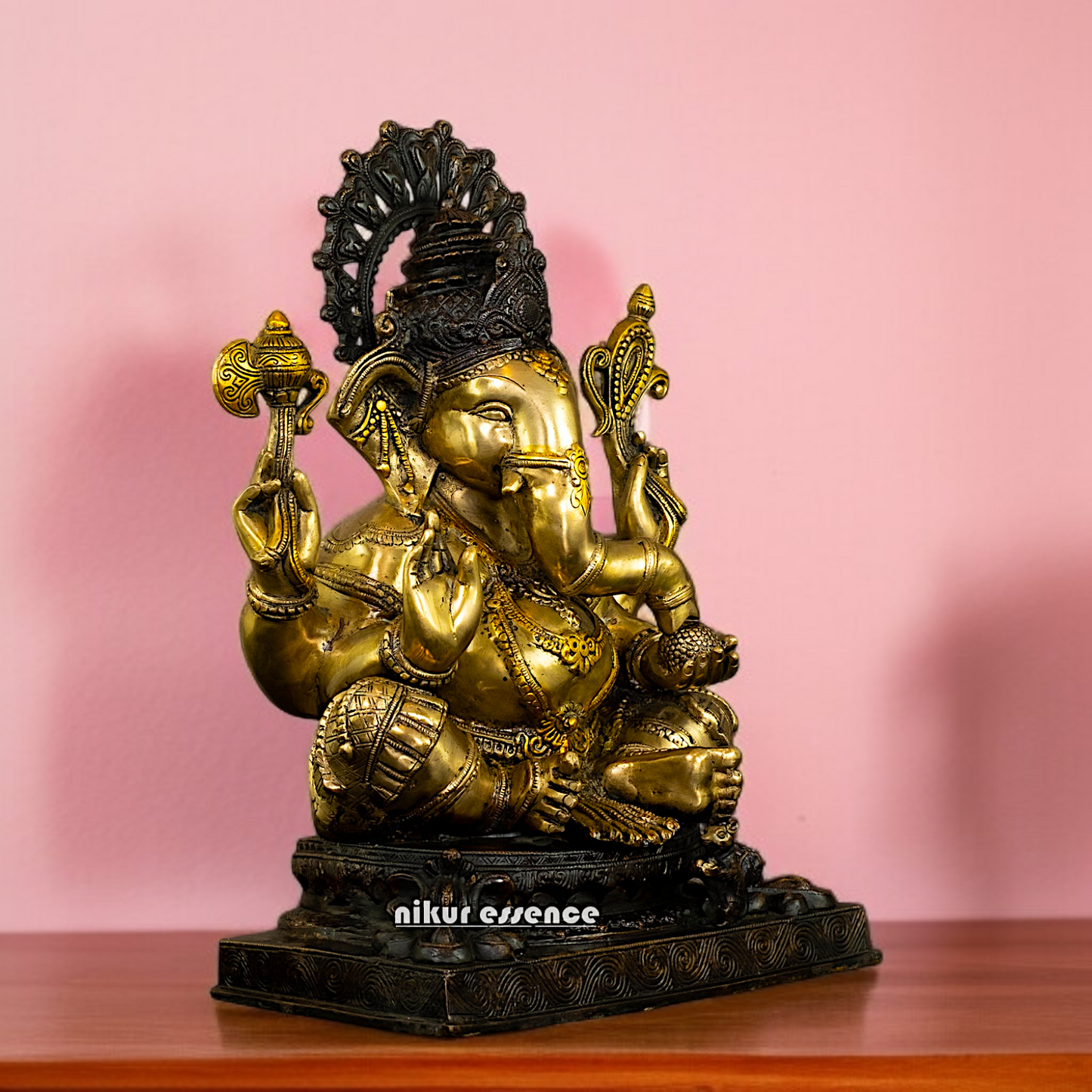Brass Ganesha Sitting on throne with Four Armed idol - 20 Inches Nikuressence
