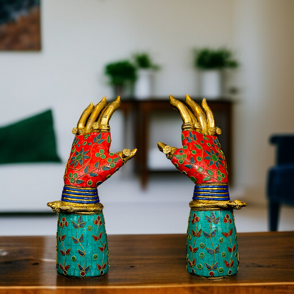 Brass Pair Blessing with stone work room decor with stone work idol - 1 Feet Nikuressence