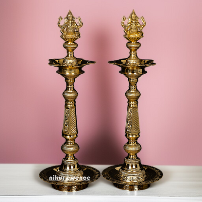 Pair Ganesha Diya lamps Brass large - 2 Feet Nikuressence