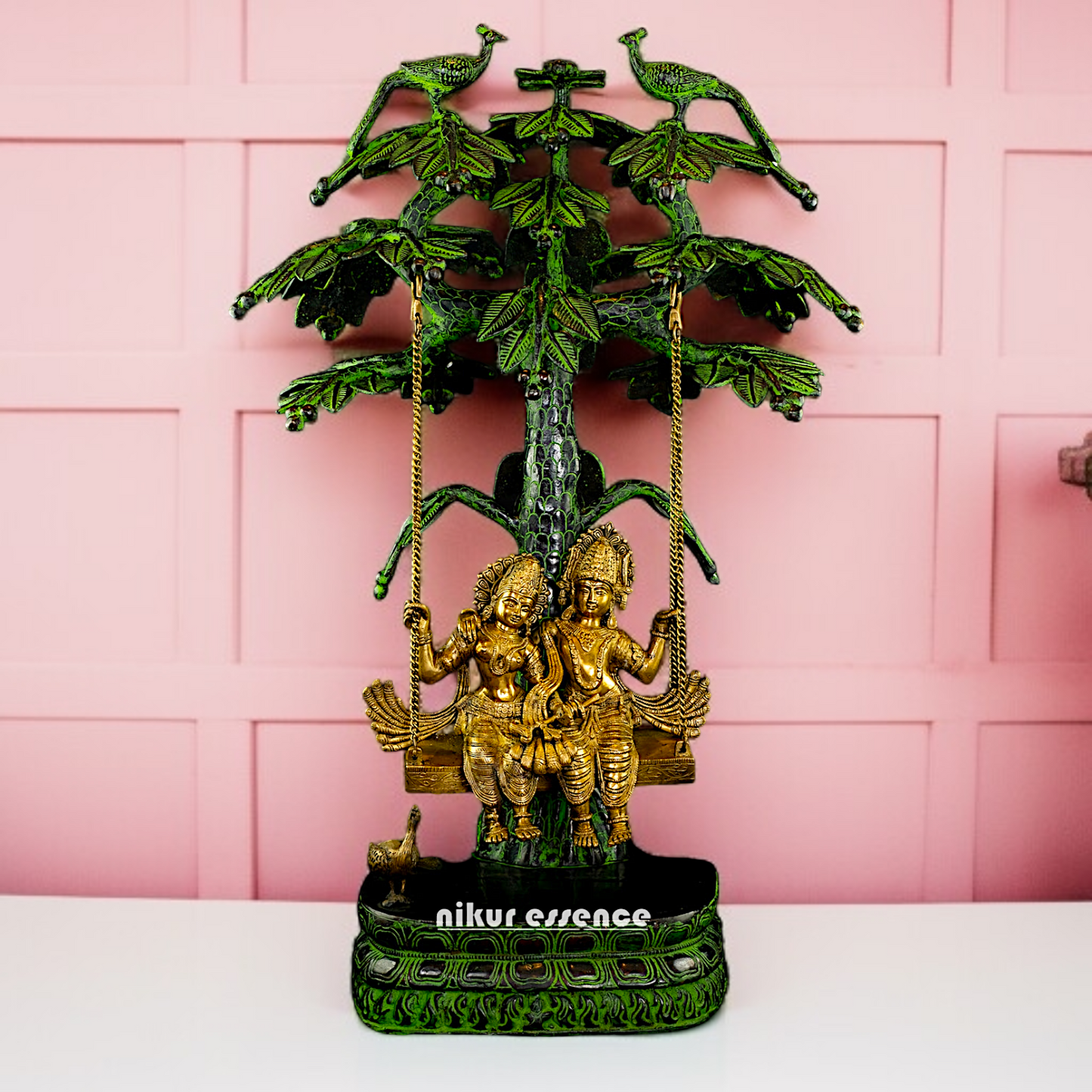 Big Radha krishna swing jhula with Tree Brass idol - 3 Feet Nikuressence