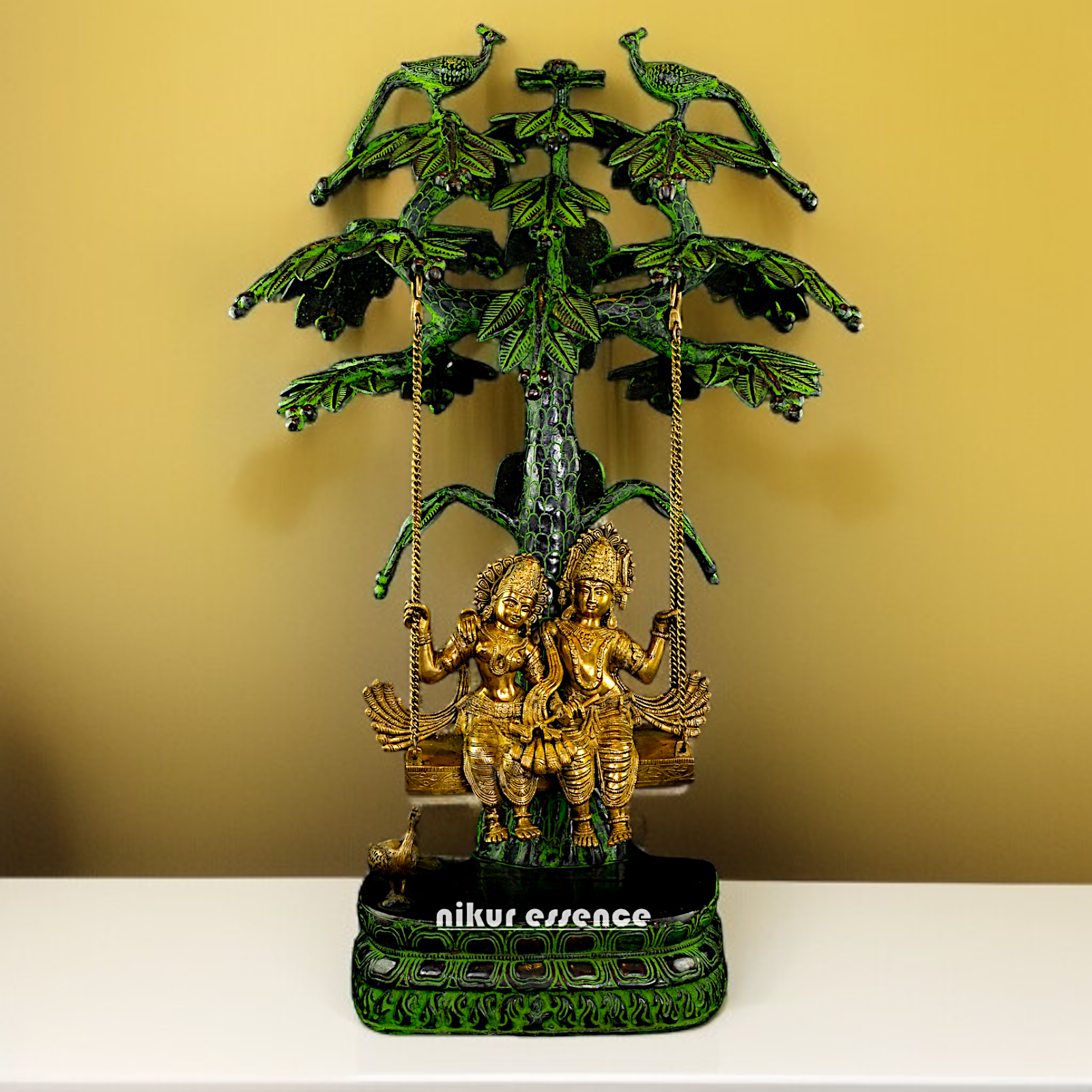 Big Radha krishna swing jhula with Tree Brass idol - 3 Feet Nikuressence