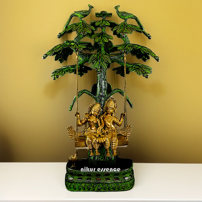 Big Radha krishna swing jhula with Tree Brass idol - 3 Feet Nikuressence