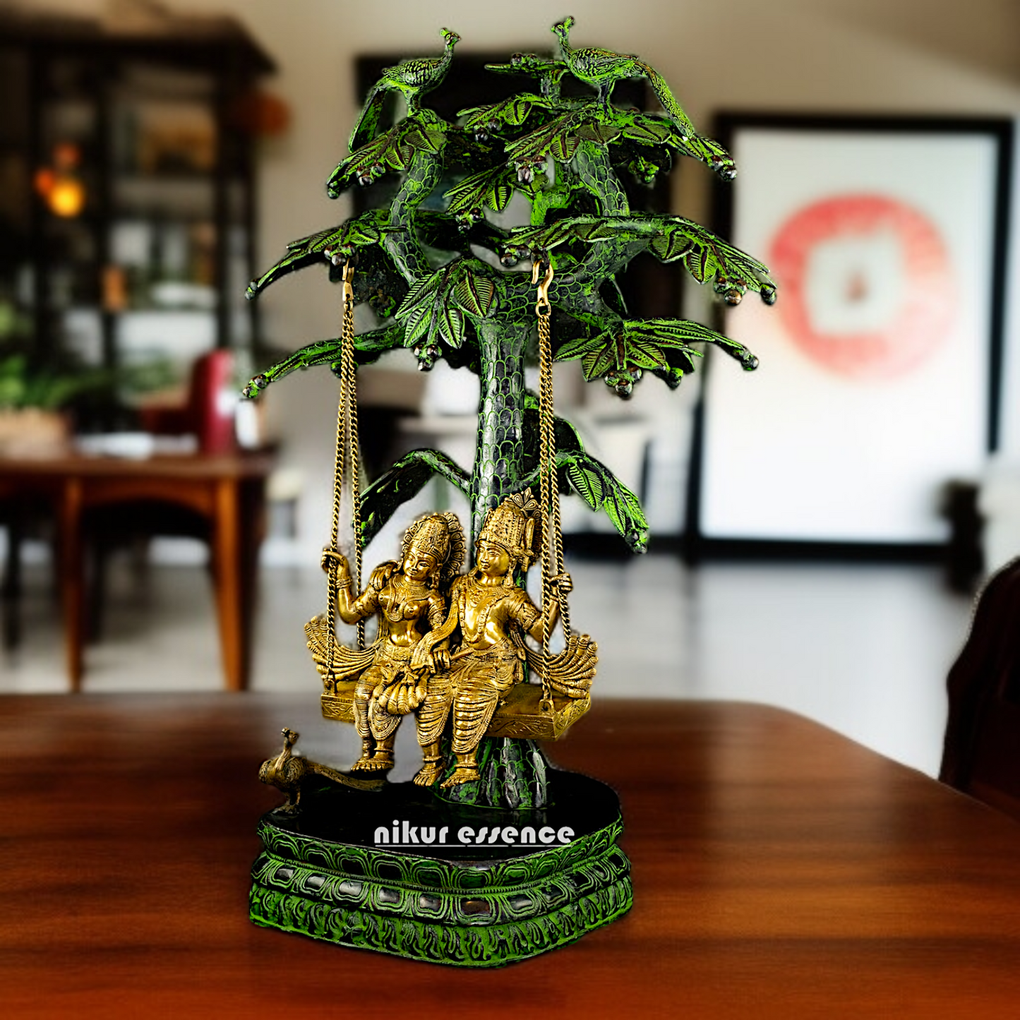 Big Radha krishna swing jhula with Tree Brass idol - 3 Feet Nikuressence