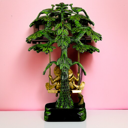 Big Radha krishna swing jhula with Tree Brass idol - 3 Feet Nikuressence