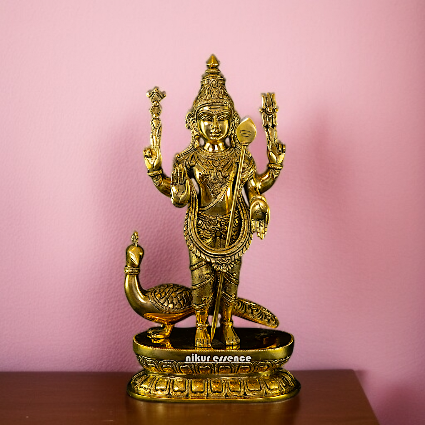 Pure Brass Murugan with peacock idol - 16 Inches Nikuressence