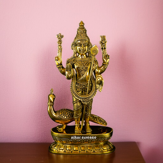 Pure Brass Murugan with peacock idol - 16 Inches Nikuressence