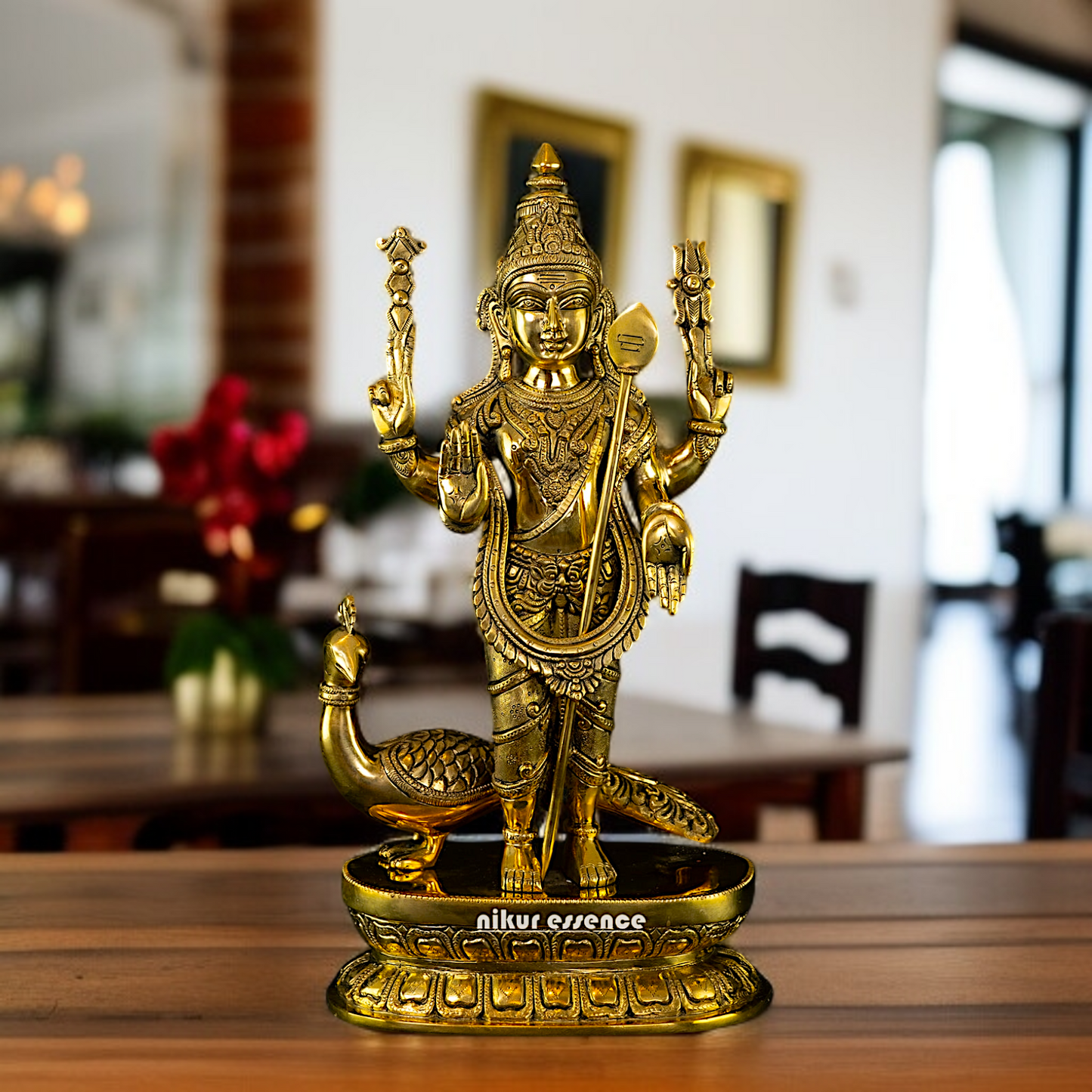 Pure Brass Murugan with peacock idol - 16 Inches Nikuressence