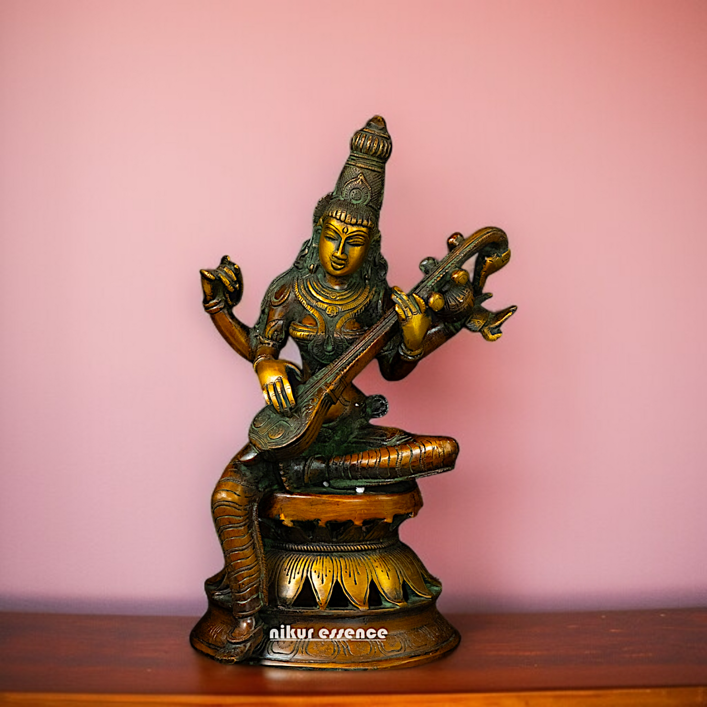 Maa saraswati Brass with Playing Veena Seated idol - 12 Inches Nikuressence