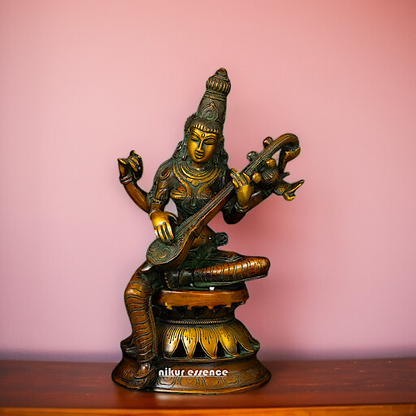 Maa saraswati Brass with Playing Veena Seated idol - 12 Inches Nikuressence