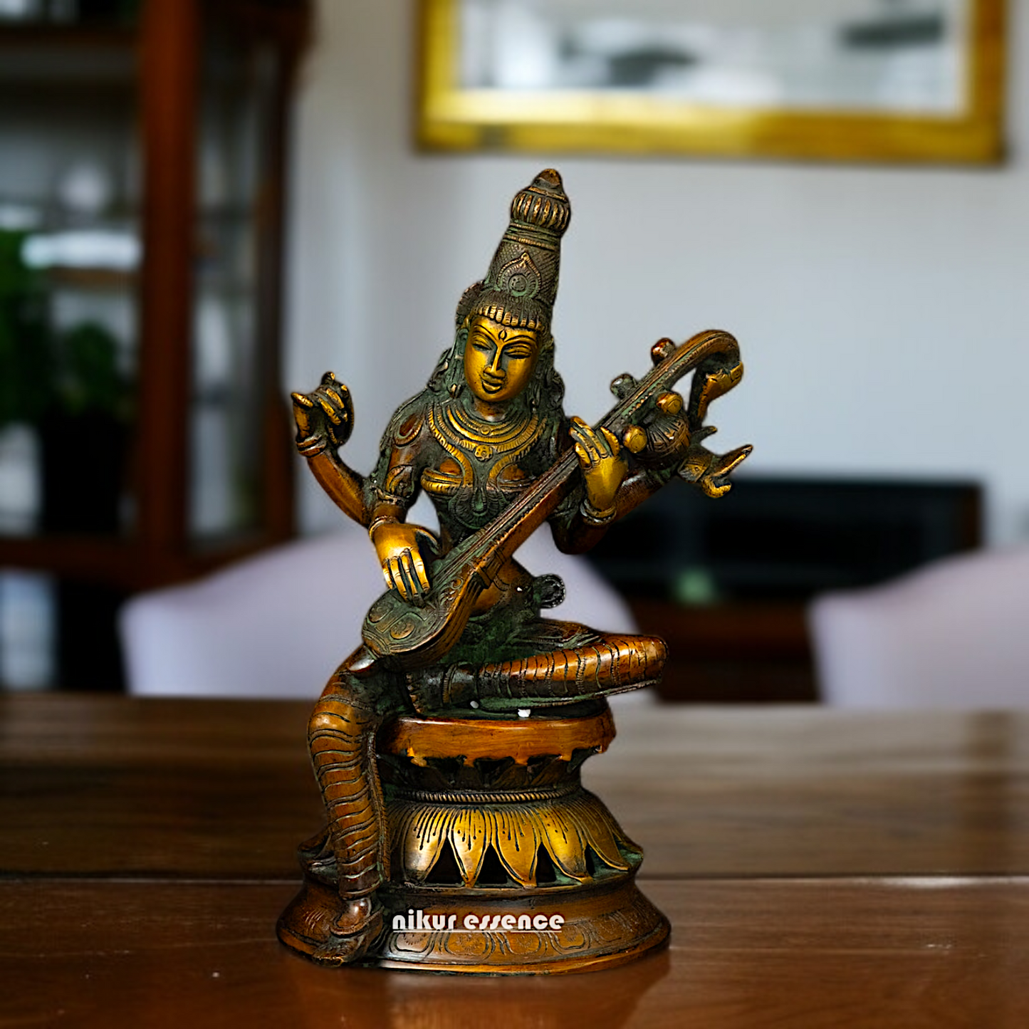 Maa saraswati Brass with Playing Veena Seated idol - 12 Inches Nikuressence