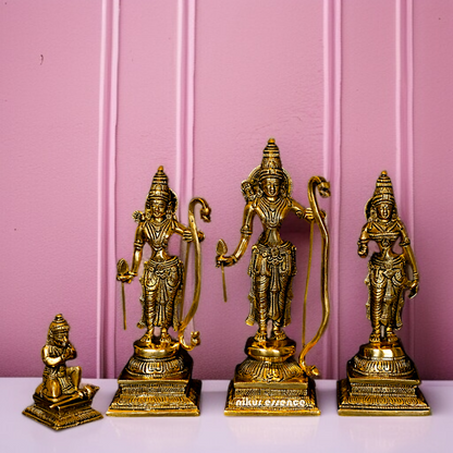 Antique Brass Ram Darbar Parivar standing idol - 10.5 Inches Nikuressence