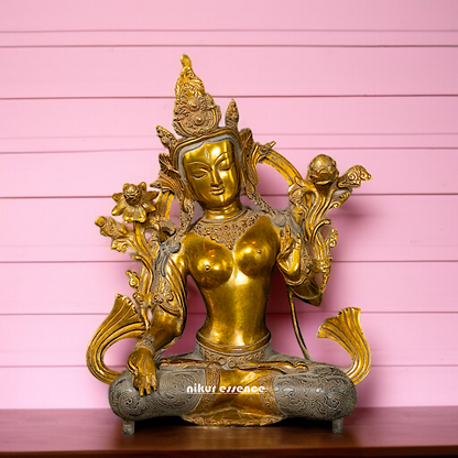 Goddess Tara Seated with Blessing Brass idol- 17.5 Inches Nikuressence