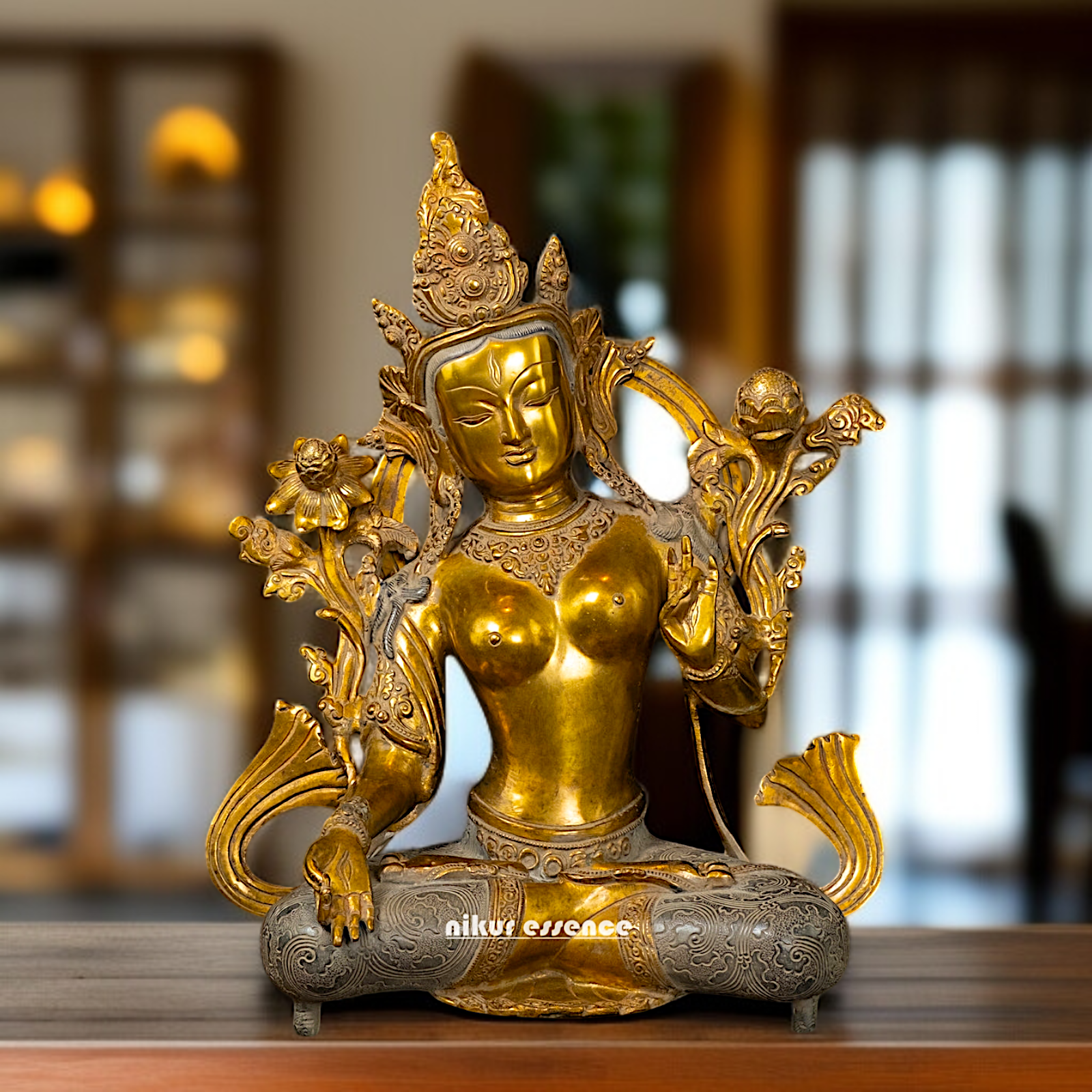 Goddess Tara Seated with Blessing Brass idol- 17.5 Inches Nikuressence