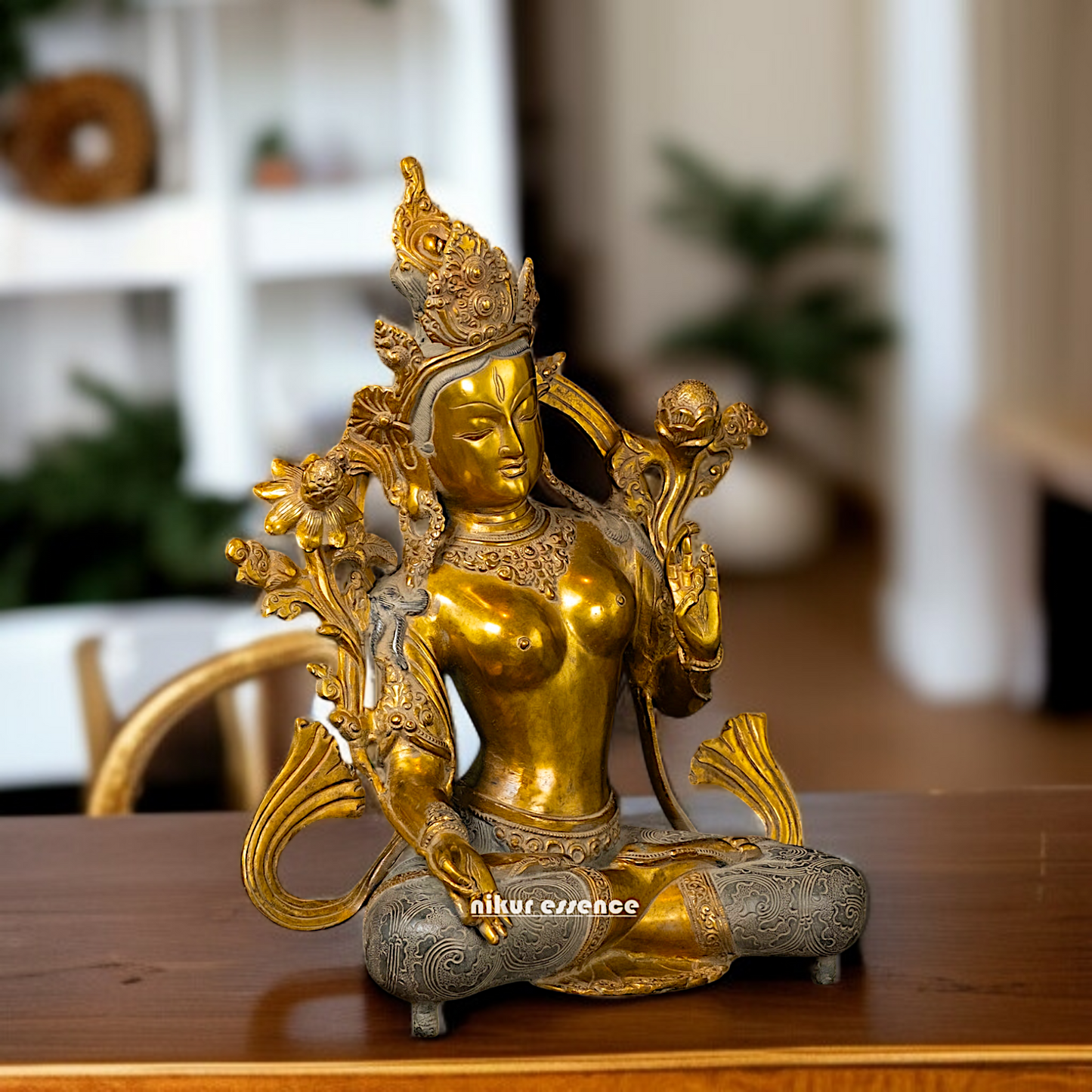 Goddess Tara Seated with Blessing Brass idol- 17.5 Inches Nikuressence