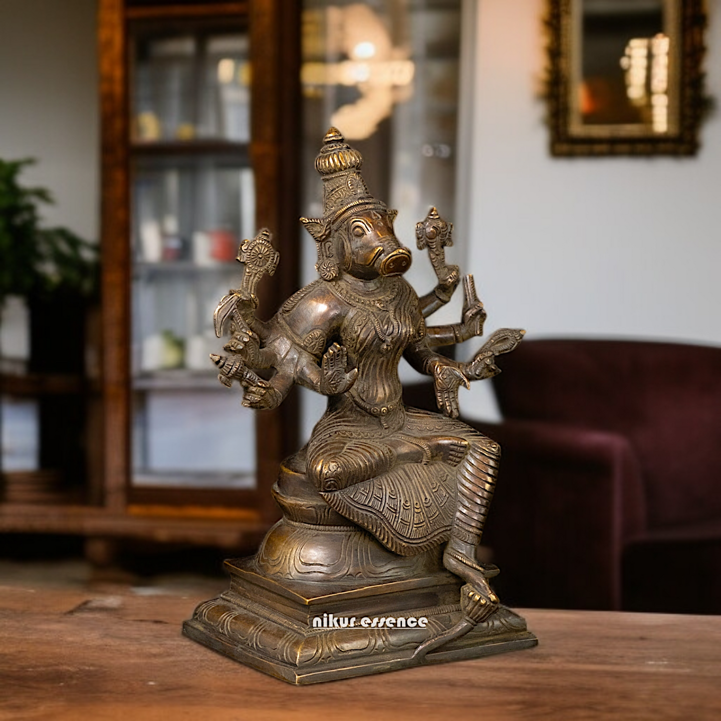 Brass varahi Amman seated idol - 9.75 Inches Nikuressence