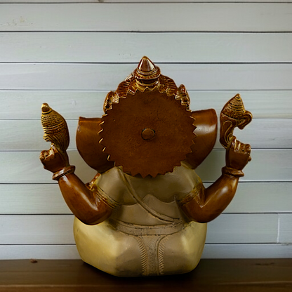 Ganpati seated Blessing with Four Armed Brass idol - 9 Inches Nikuressence