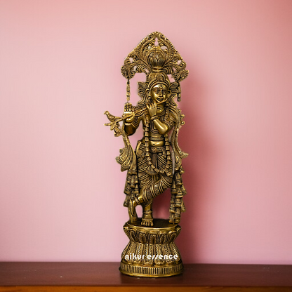 Antique Brass krishna standing with Playing Flute statue - 17 Inches Nikuressence