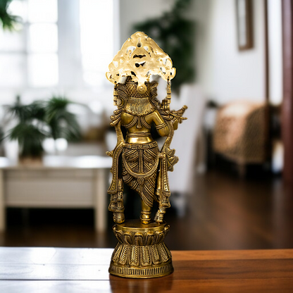 Antique Brass krishna standing with Playing Flute statue - 17 Inches Nikuressence