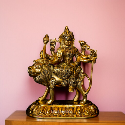 Pure Brass Durga Sherawali Maa Sitting on Lion idol - 8 Inches Nikuressence