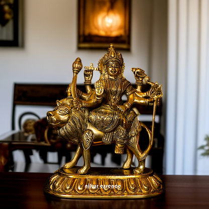 Pure Brass Durga Sherawali Maa Sitting on Lion idol - 8 Inches Nikuressence