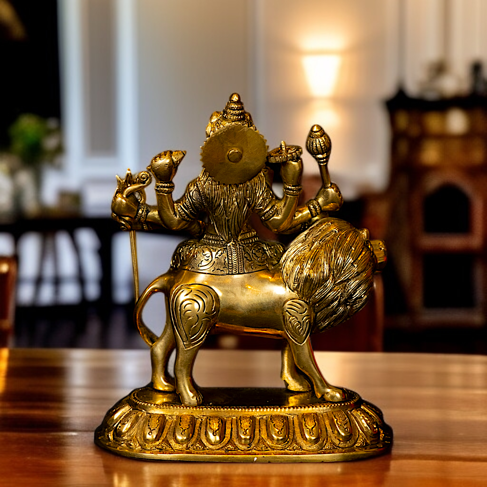 Pure Brass Durga Sherawali Maa Sitting on Lion idol - 8 Inches Nikuressence