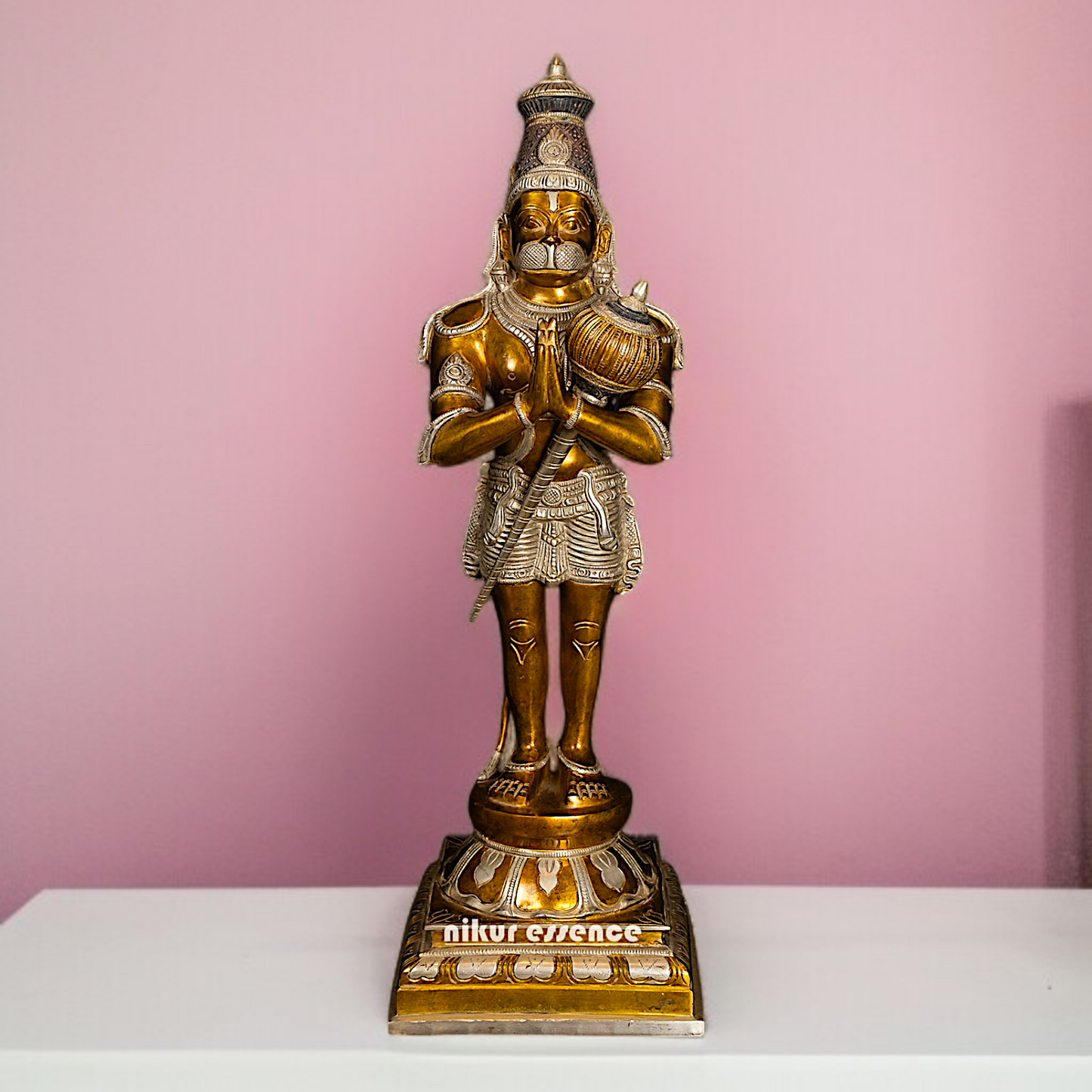Brass Hanuman ji namaskar pose standing with holding Gada idol - 23 Inches Nikuressence