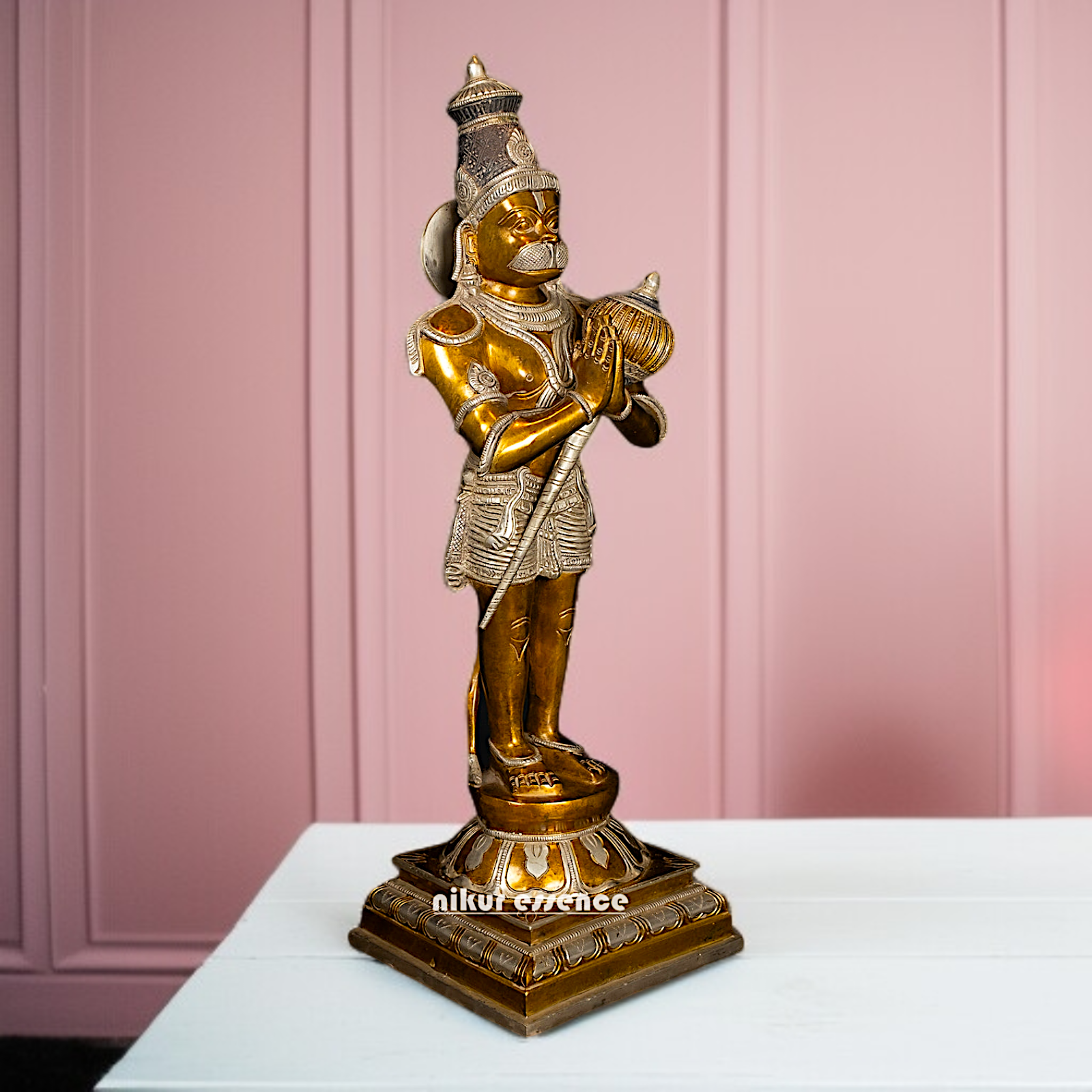 Brass Hanuman ji namaskar pose standing with holding Gada idol - 23 Inches Nikuressence
