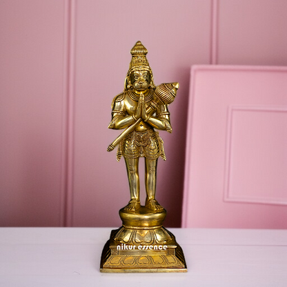 Solid Brass Hanuman ji namastey with Gada idol - 15.5 Inches Nikuressence
