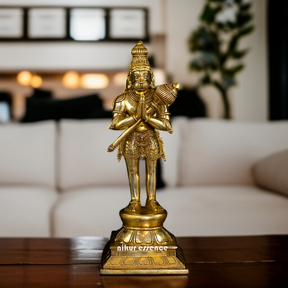 Solid Brass Hanuman ji namastey with Gada idol - 15.5 Inches Nikuressence