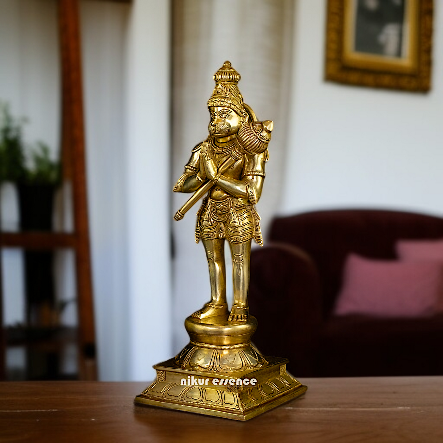 Solid Brass Hanuman ji namastey with Gada idol - 15.5 Inches Nikuressence