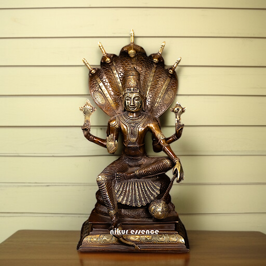 Vishnu Bhagwan Blessing seated on singhasan Brass idol - 16 Inches Nikuressence