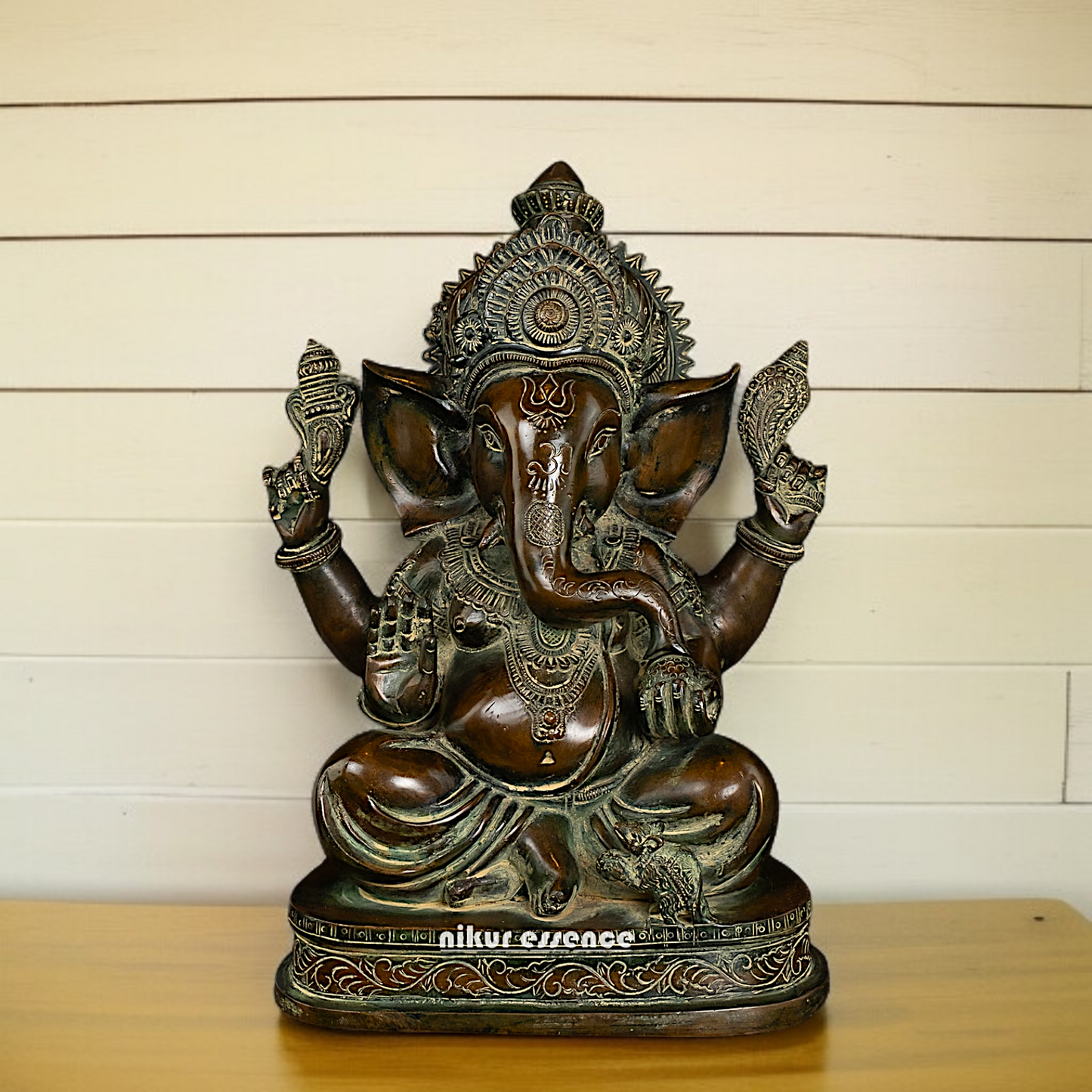 Brass Ganesh Seated with Four Armed idol - 14 Inches Nikuressence