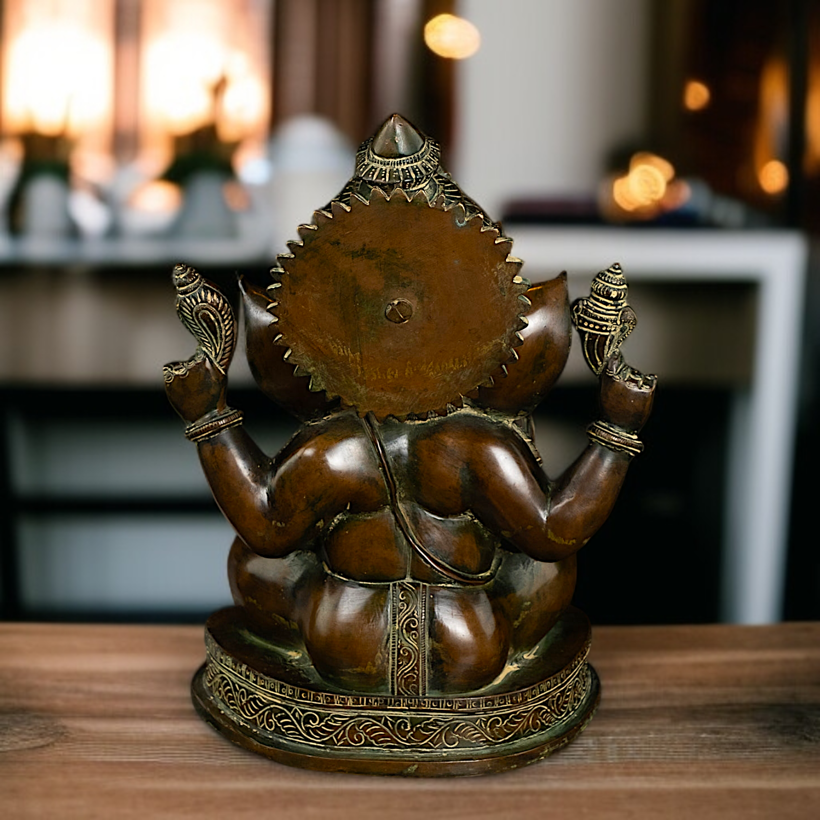 Brass Ganesh Seated with Four Armed idol - 14 Inches Nikuressence