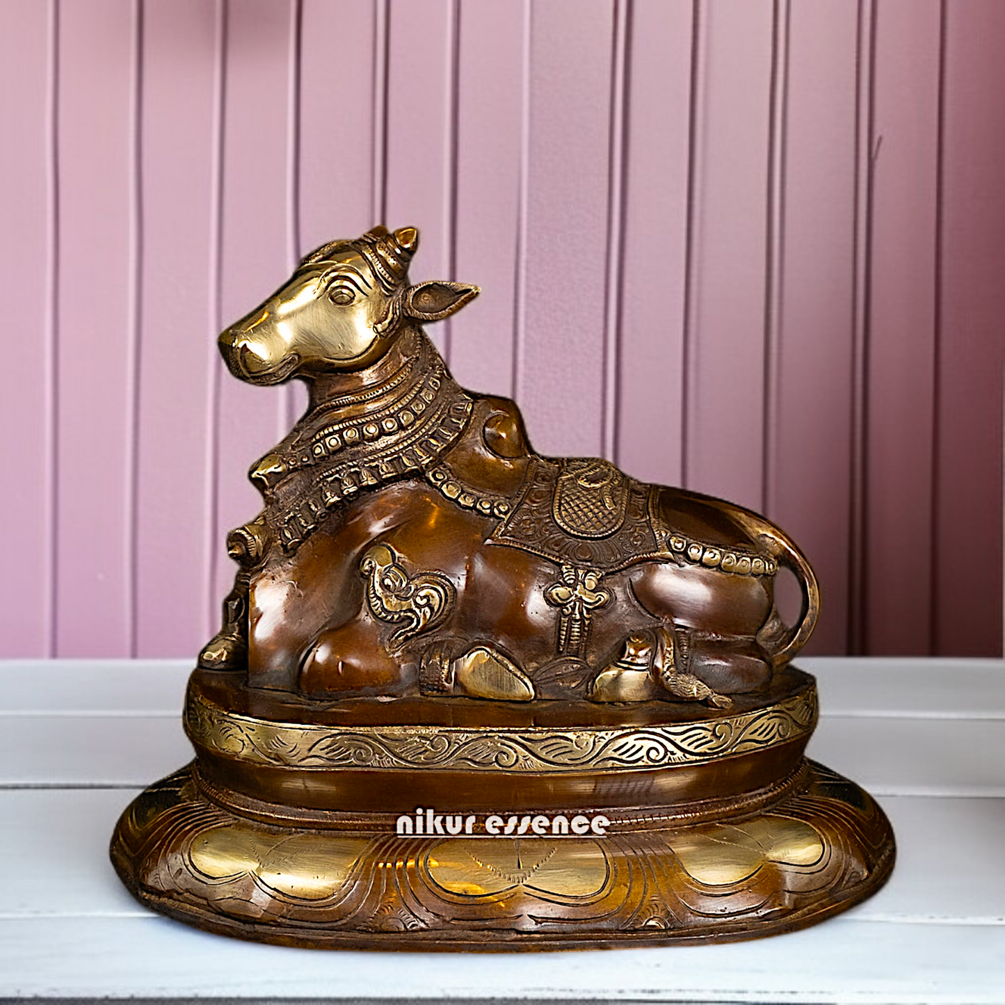Brass Nandi Bull seated Brass idol - 12 Inches Nikuressence