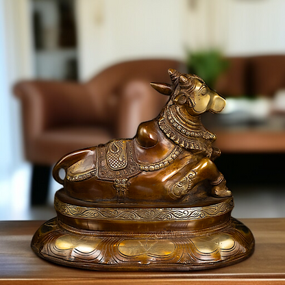 Brass Nandi Bull seated Brass idol - 12 Inches Nikuressence