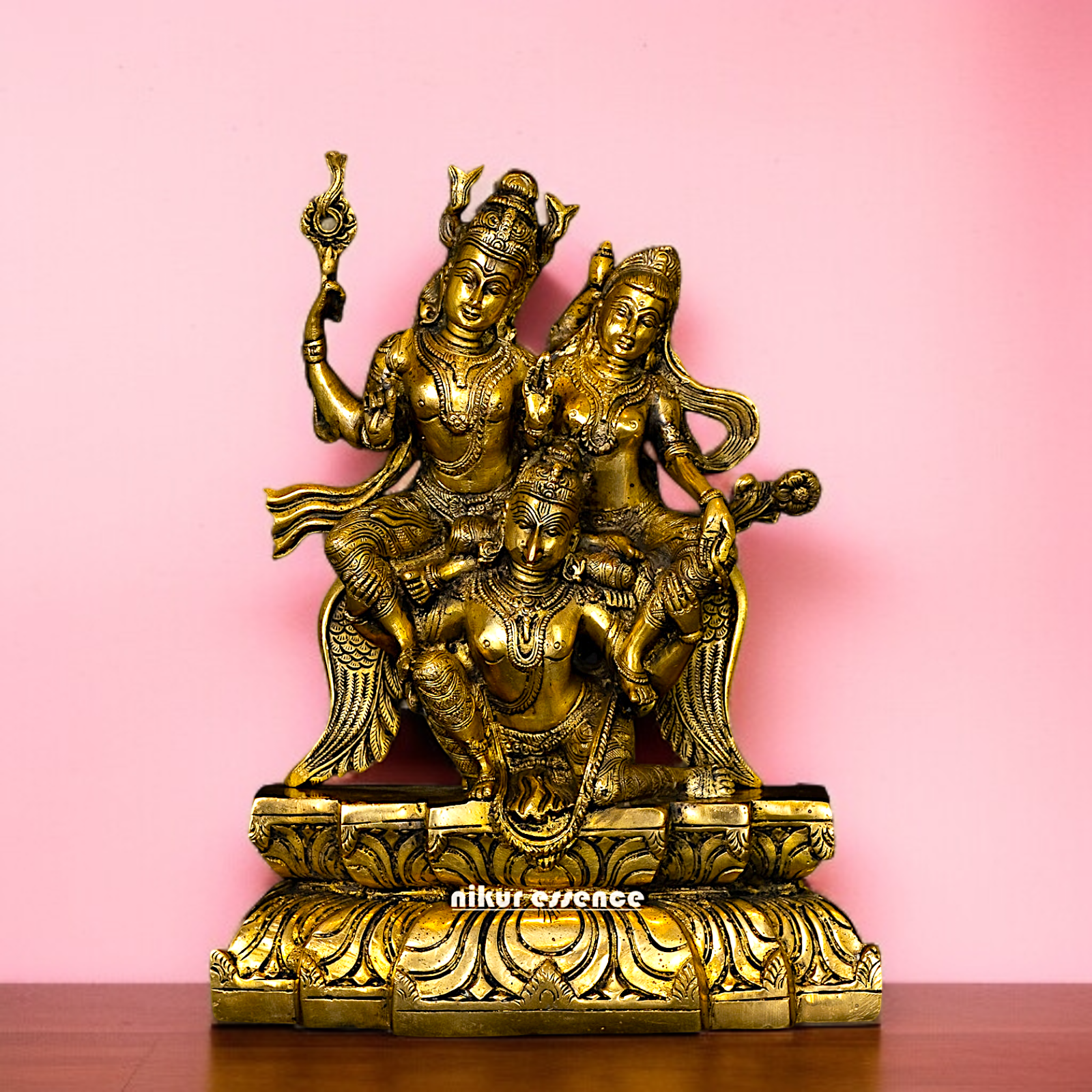 Antique Brass Vishnu with Lakshmi and Garuda statue - 12 Inches Nikuressence