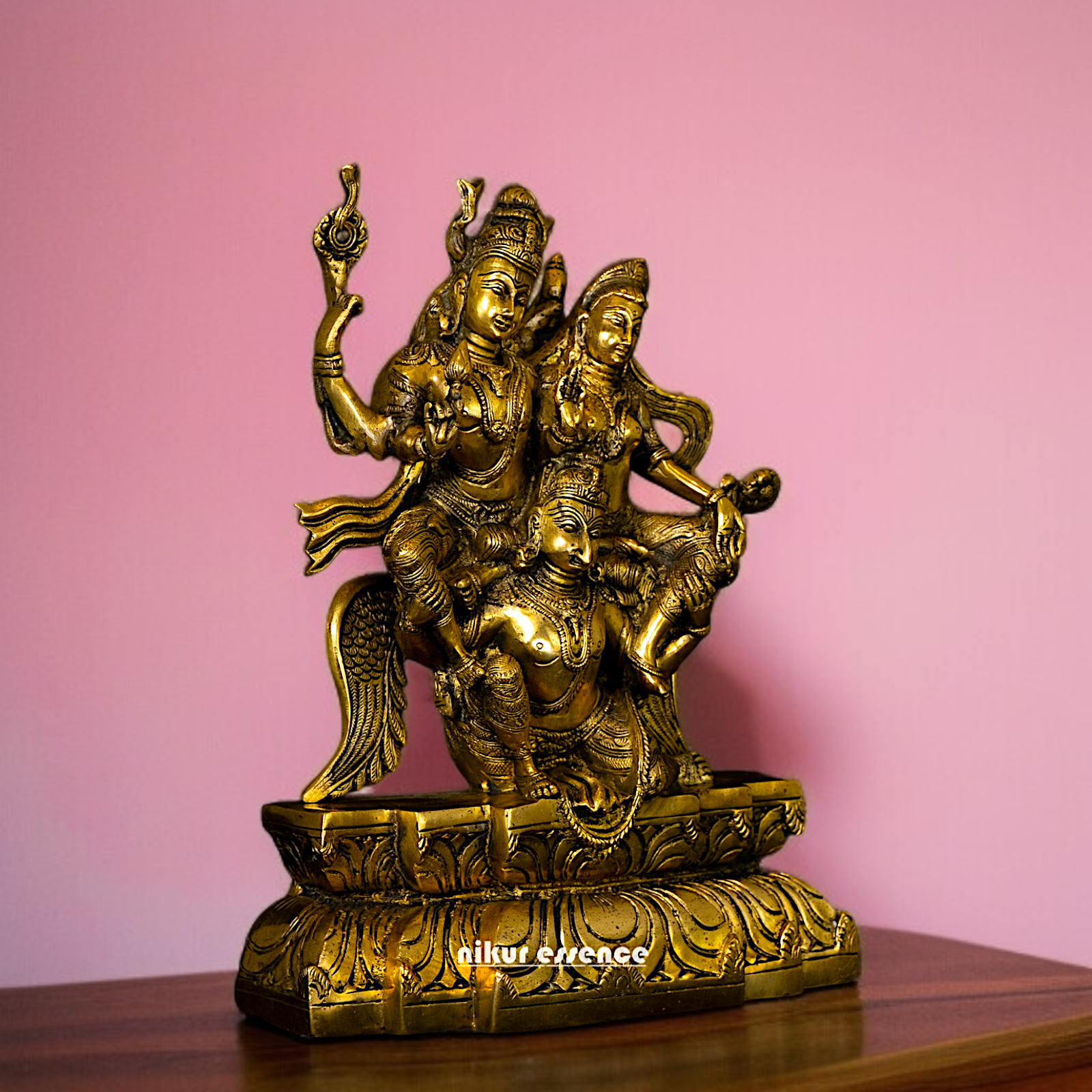 Antique Brass Vishnu with Lakshmi and Garuda statue - 12 Inches Nikuressence