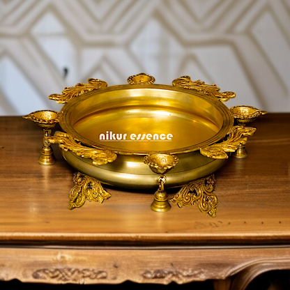 Pure Brass Urli with Diya standing and Bells - 7 Inches Nikuressence