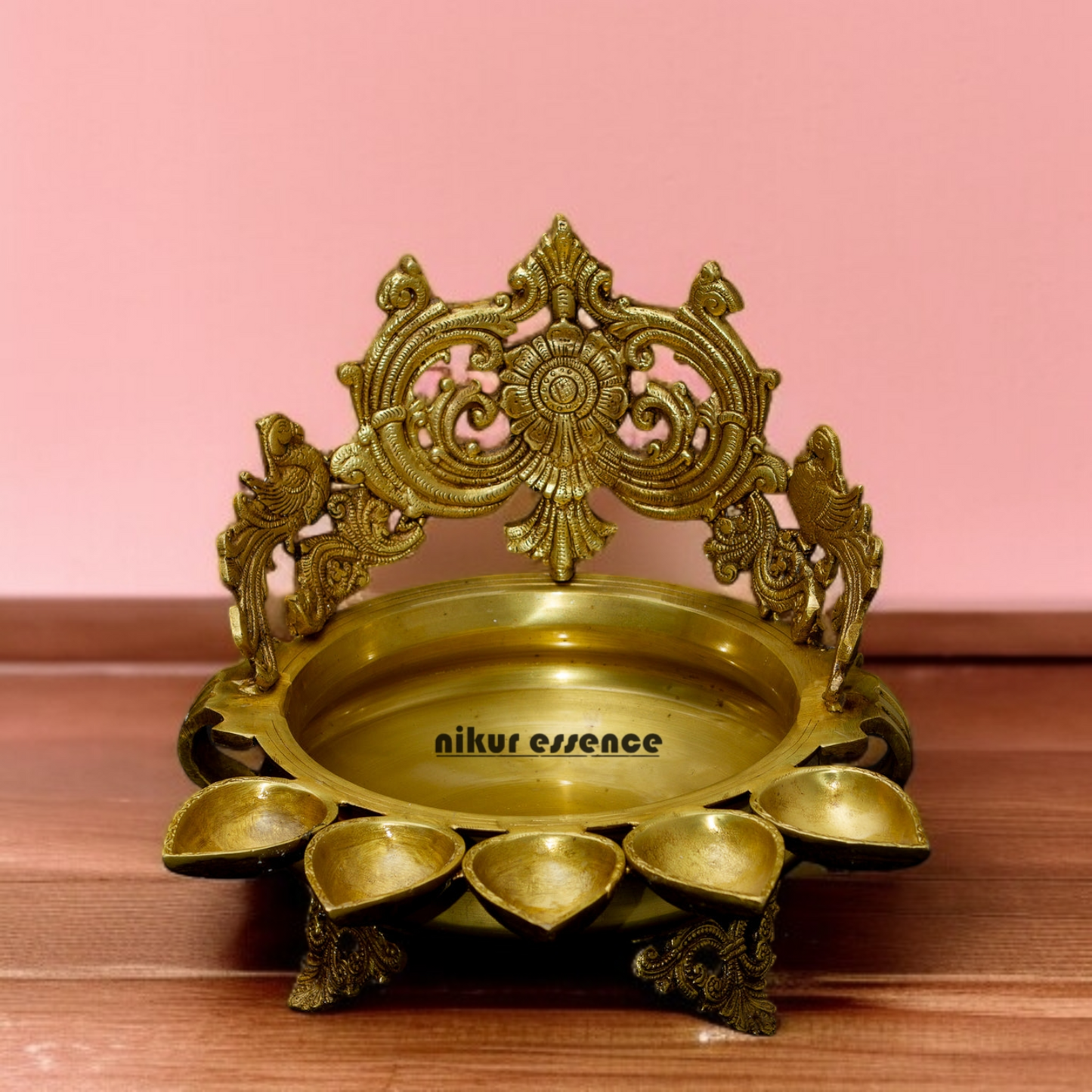 Peacock Urli diya stand Solid Brass - 13 Inches Nikuressence